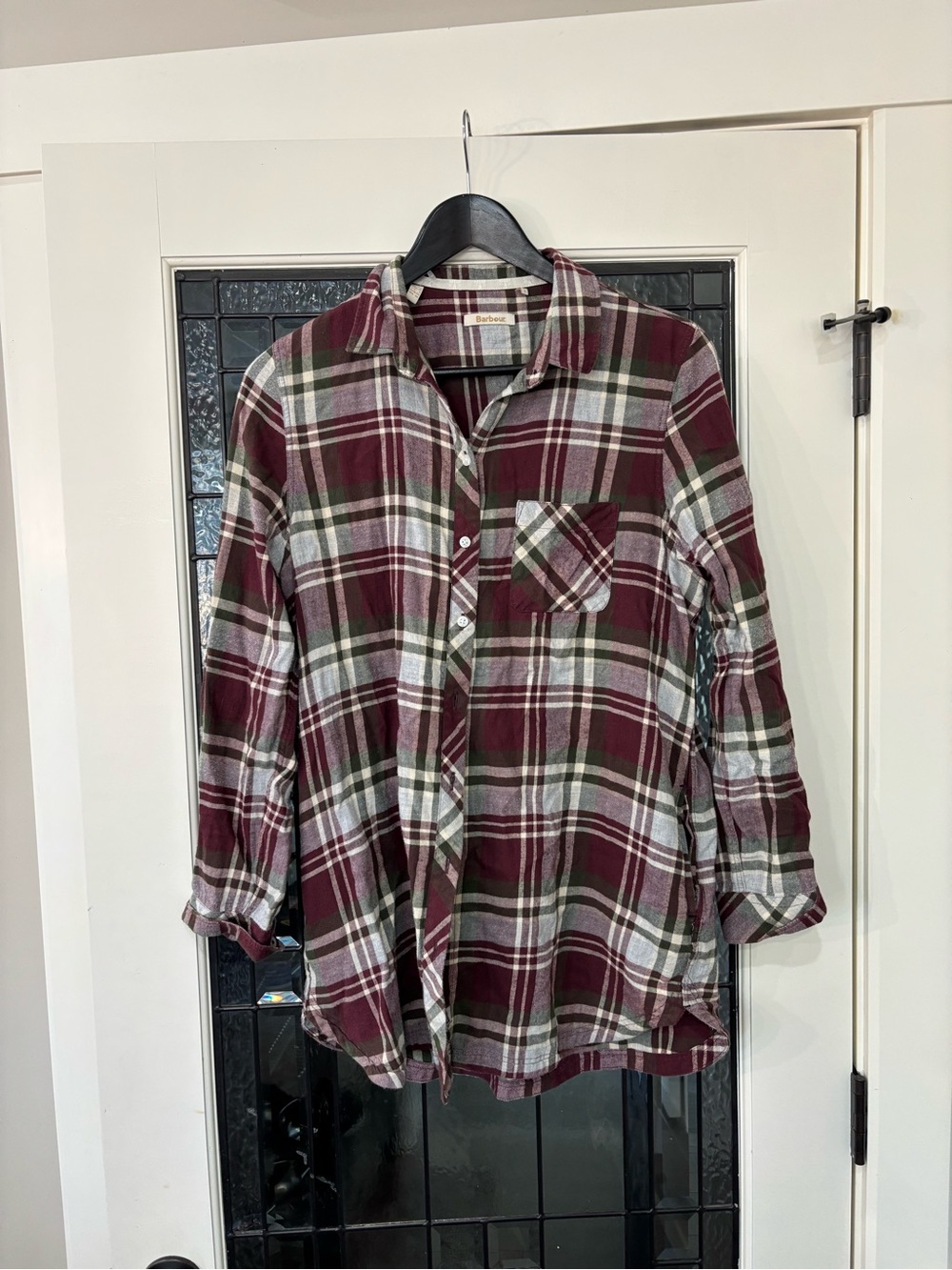 Barbour Burgundy Green Plaid Flannel Shirt